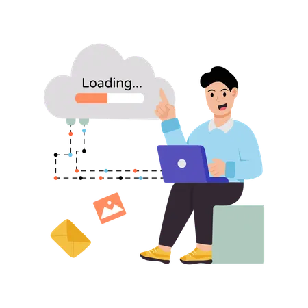 Man working on cloud networking  Illustration