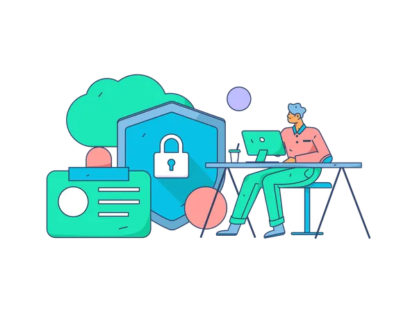 Man working on cloud security  Illustration