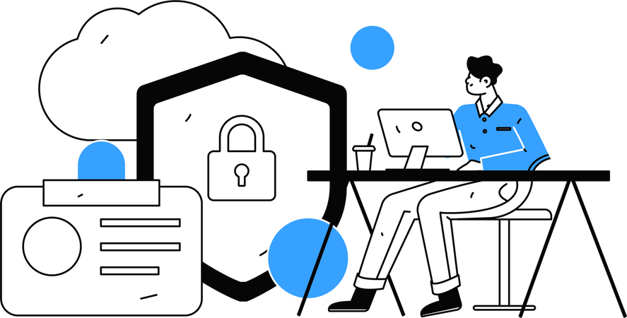 Man working on cloud security  Illustration