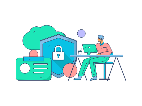 Man working on cloud security  Illustration