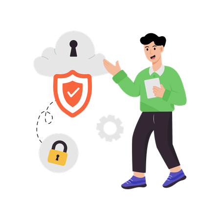 Man working on cloud security  Illustration