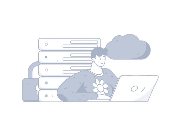 Man working on cloud server  Illustration