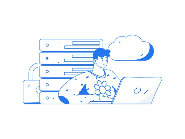 Man working on cloud server  Illustration