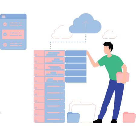 Man working on cloud server  Illustration