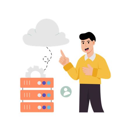 Man working on cloud server  Illustration