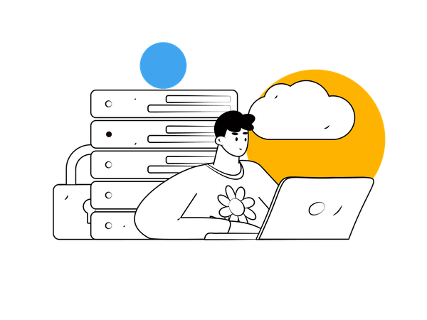 Man working on cloud server  Illustration