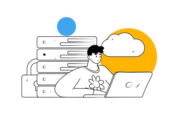 Man working on cloud server  Illustration