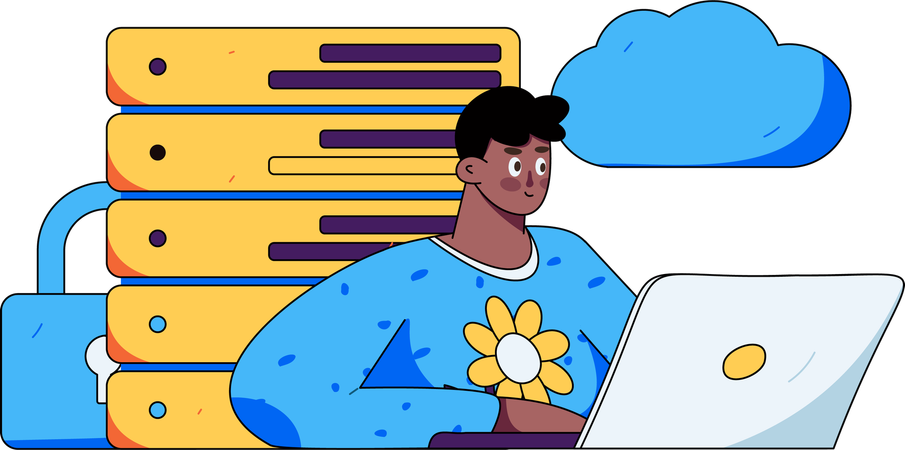 Man working on cloud server  Illustration