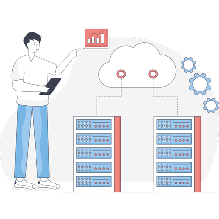 Man working on cloud server  Illustration