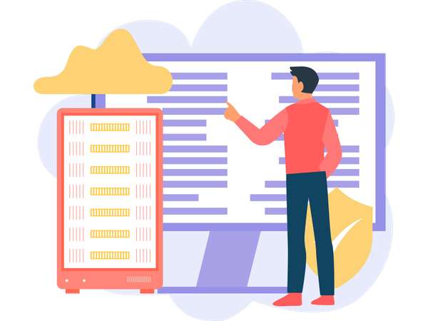 Man working on cloud server  Illustration