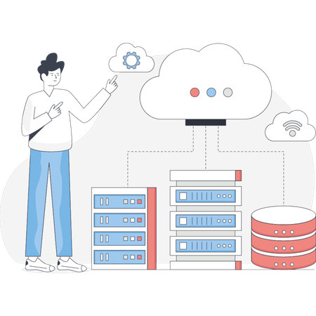 Man working on cloud server management  Illustration