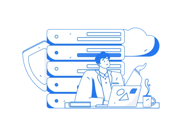 Man working on cloud server security  Illustration