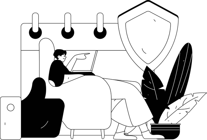 Man working on cloud server security  Illustration