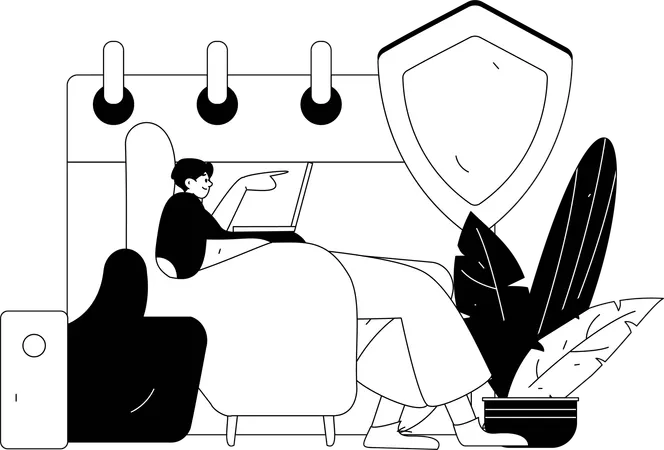 Man working on cloud server security  Illustration