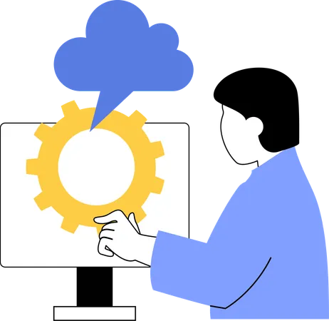 Man working on cloud setting  Illustration