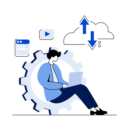 Man working on cloud setting  Illustration