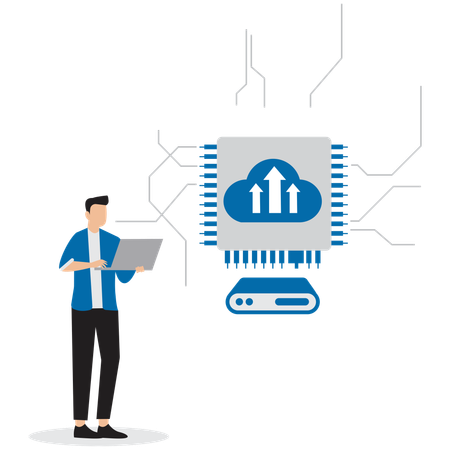 Man working on Cloud storage  Illustration