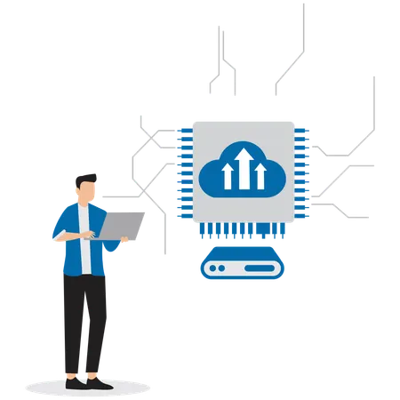 Man working on Cloud storage  Illustration