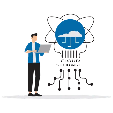 Man working on Cloud Storage Network  Illustration