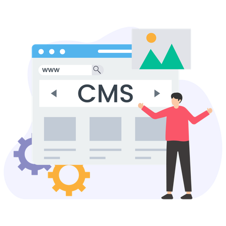 Man working on cms development  Illustration