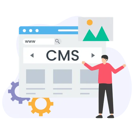 Man working on cms development  Illustration