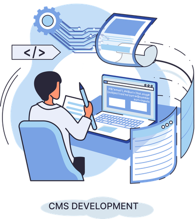 Man working on CMS development  Illustration