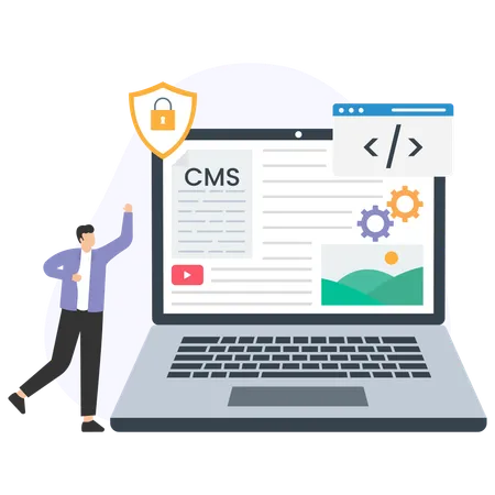 Man working on cms protection  Illustration