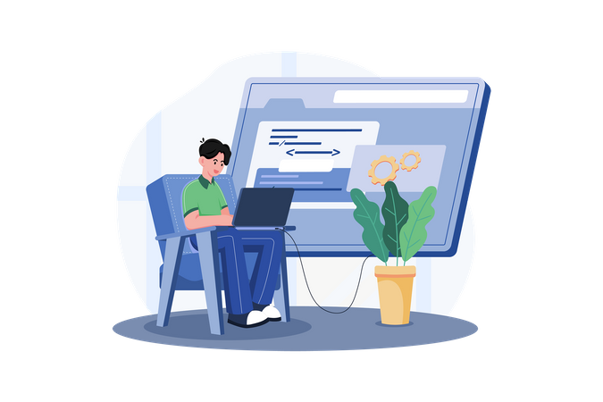 Man working on Code Optimization  Illustration