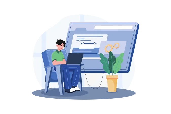 Man working on Code Optimization  Illustration