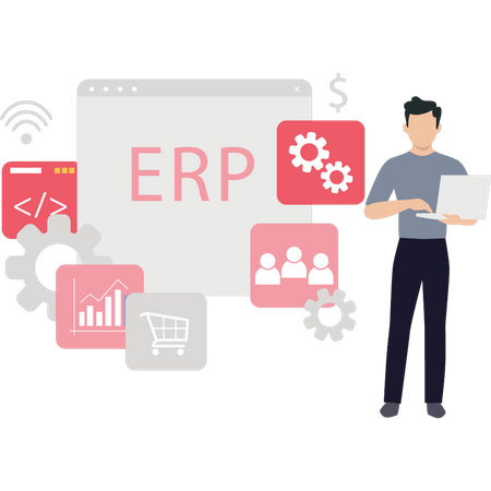 Man working on coding management  Illustration