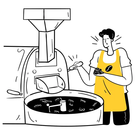 Man working on Coffee Roasting Process  Illustration