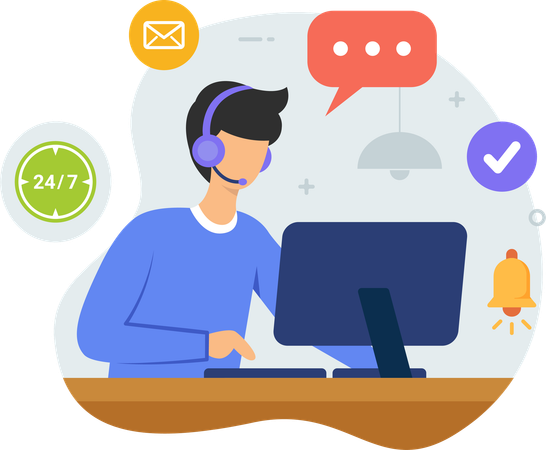 Man working on computer at call centre  Illustration