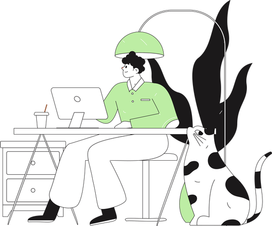 Man working on computer at home  Illustration