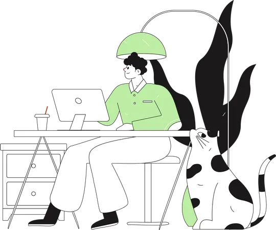 Man working on computer at home  Illustration