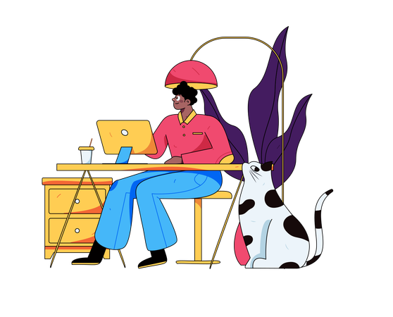 Man working on computer at home  Illustration