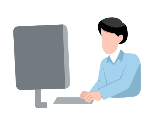 Man working on computer at office  Illustration