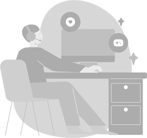 Man Working on Computer Desk  Illustration