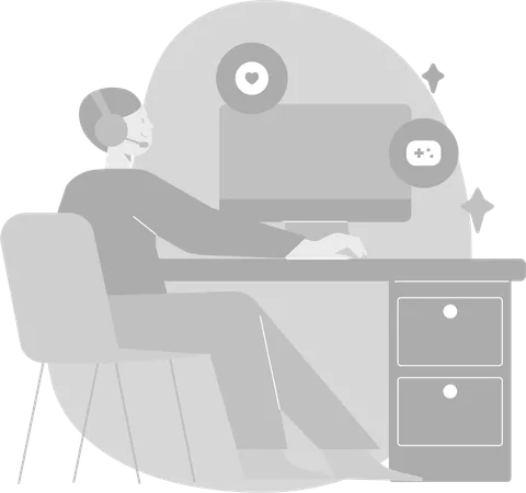 Man Working on Computer Desk  Illustration