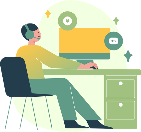 Man Working on Computer Desk  Illustration