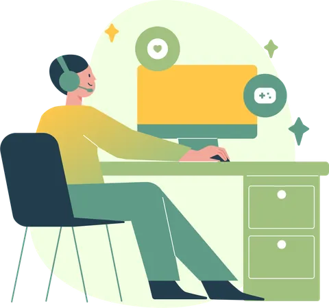 Man Working on Computer Desk  Illustration
