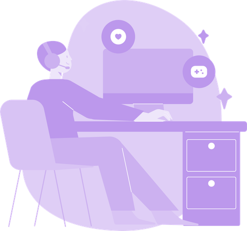 Man Working on Computer Desk  Illustration