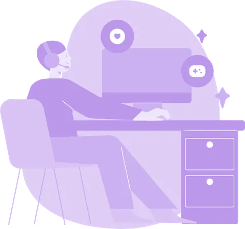 Man Working on Computer Desk  Illustration