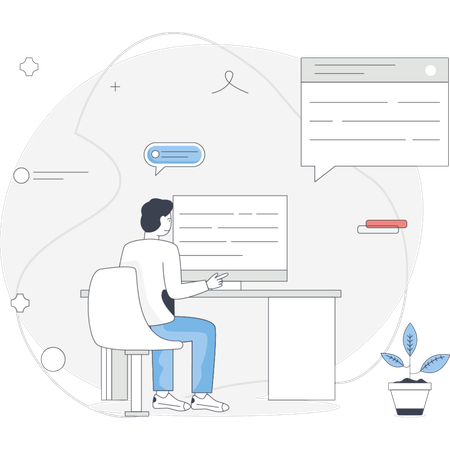 Man working on computer desk  Illustration