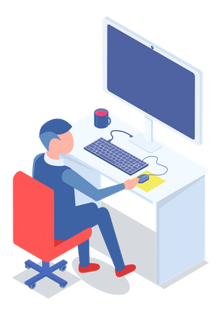 Man working on computer  Illustration