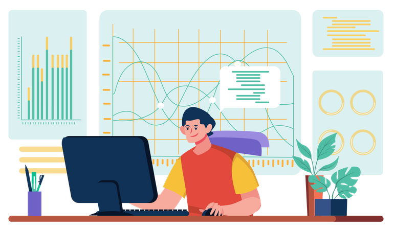 Man working on computer  Illustration