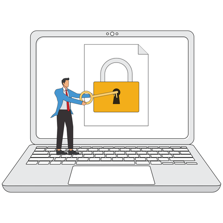 Man working on computer security system  Illustration