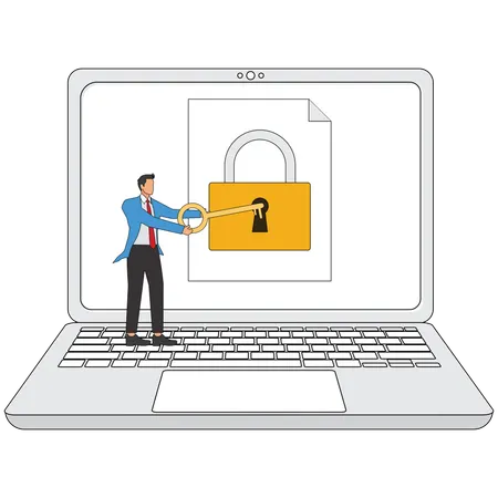 Man working on computer security system  Illustration