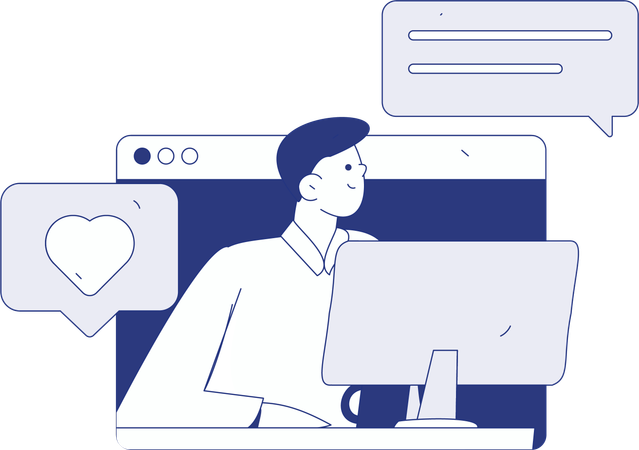 Man working on computer while doing online business chat  Illustration