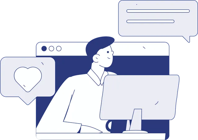 Man working on computer while doing online business chat  Illustration