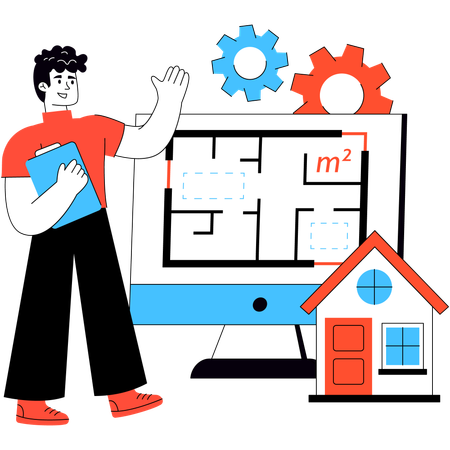 建設計画に取り組んでいる男性  イラスト